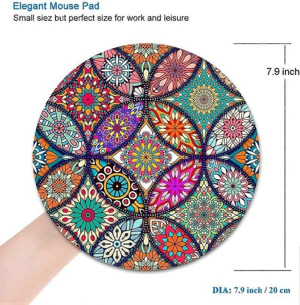 Musemåtte, rund mandala musemåtte, sød musemåtte med design, skridsikker gummibase musemåtte med
