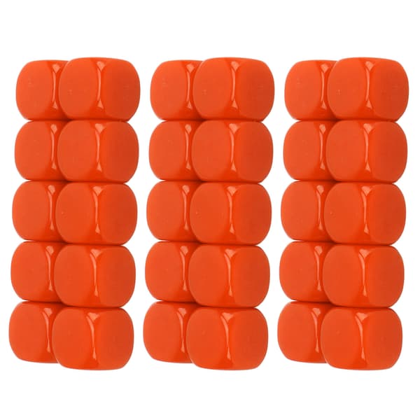 Sett med 30 blanke runde 6-sidede terninger i plast 16MM for spill, fester, DIY, mattelæring, oransje