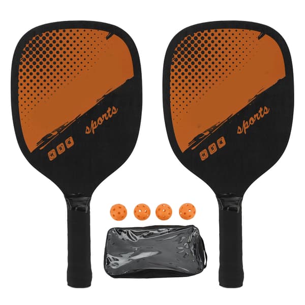 Pickleball-sæt i træ med 4 bolde og bærbar taske til indendørs/udendørs træning - Orange