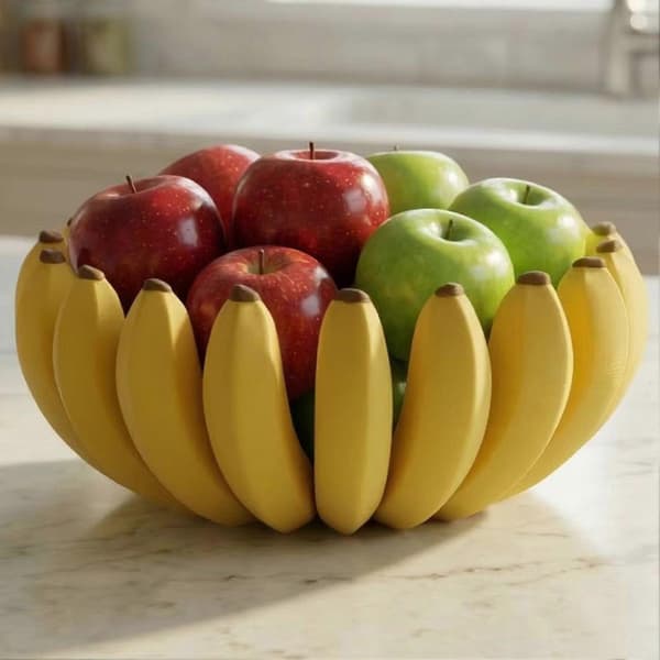 Bananformad fruktskål med en unik, iögonfallande design – perfekt för en modern, minimalistisk stil