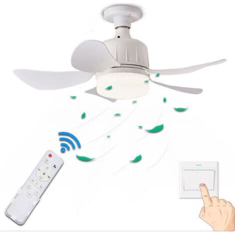 Sett med 2 moderne takvifter, 3 hastigheter, variabel intensitet, 5 blader, E27/E26 base, 45 cm hvit sokkel, fjernkontroll, LED-lys