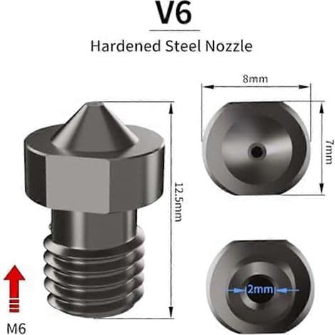 Sæt med 8 V6 dyser i hærdet stål, V6 ekstruderingsdyser til Anycubic I3 Mega() 3D-printer (0,4 mm, 0,6 mm, 0,8 mm)