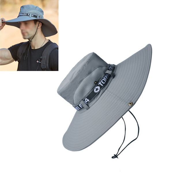 Fiskehatt Bomull Polyester Bred Brätte Andningsbar Herr Sommar Solhatt Ljusgrå