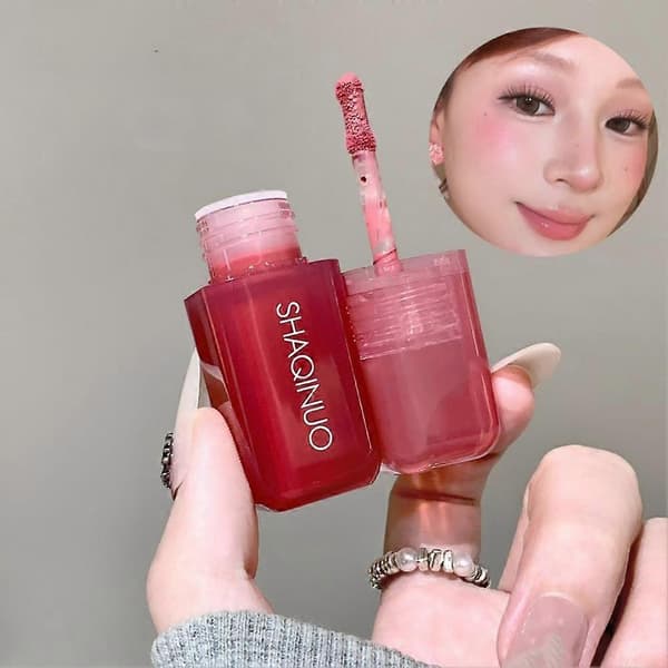 Pink flydende blush, dobbelt anvendelse til læber og kinder, naturlig mat flydende blush makeup.
