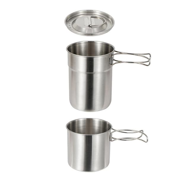 Bærbart kokekarsett i 304 rustfritt stål med gryte og kopp for camping, backpacking og piknik.