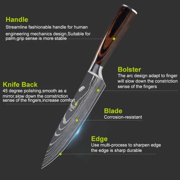 10-delad Laser Cheung Moire Knife Set Brun