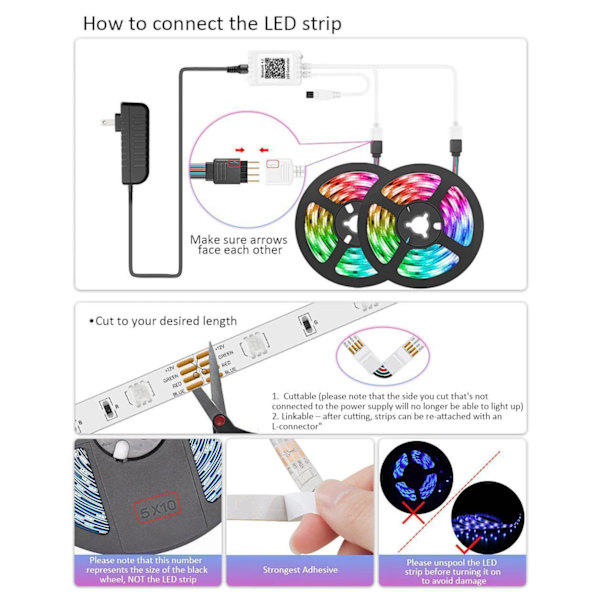 15M - 44-Key Music Led Strip - APP control - Music Control Box MultiColor 15m 44key music led strip 18led/m