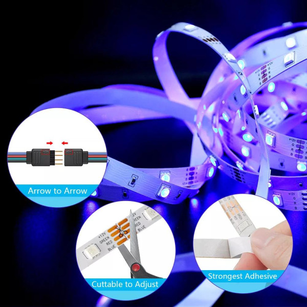 Dynamisk LED-belysning - Musiksynkronisering & Fjernbetjening MultiColor 20m music led strip 18led/m