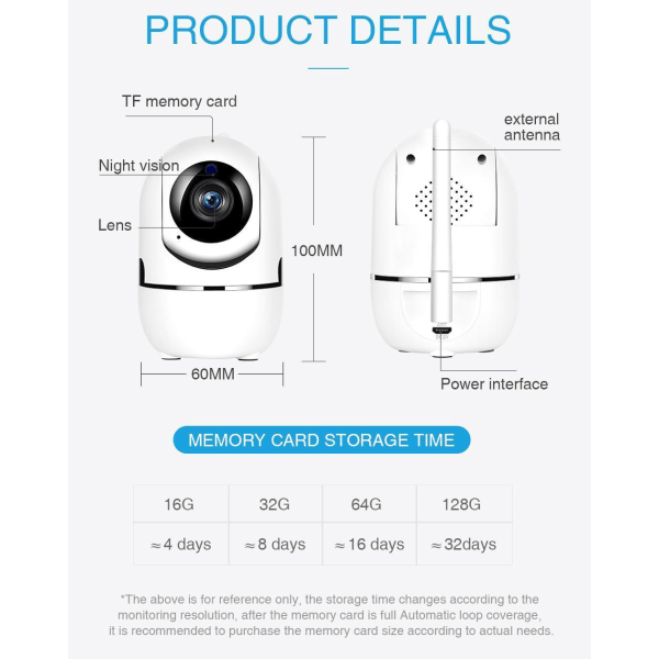 Övervakningskamera White 1080P White add 64G