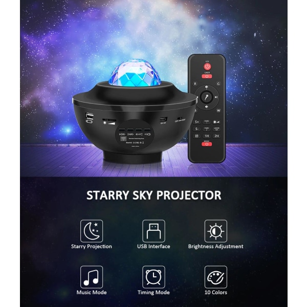 Galaxy lamp pro/ Natlampe/ Stjernehimmel projektor Black Black edition