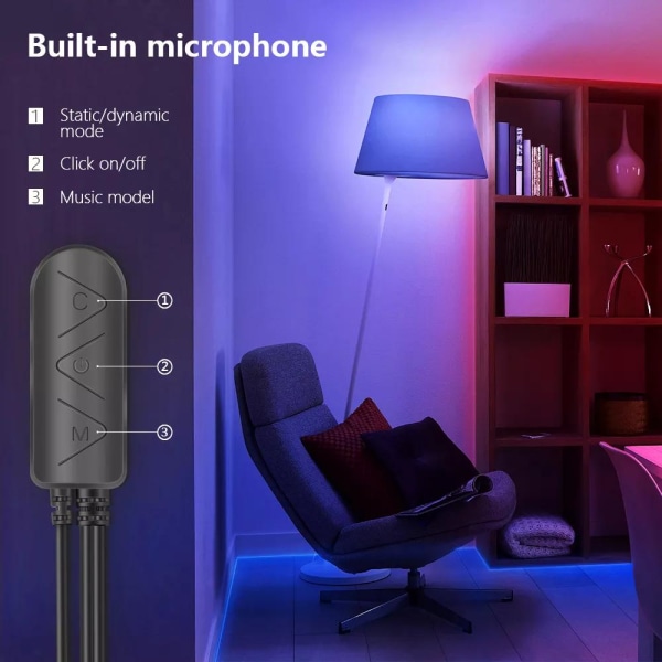 Dynaaminen LED-valaistus – musiikin synkronointi & Kaukosäädin MultiColor 10m music led strip 18led/m
