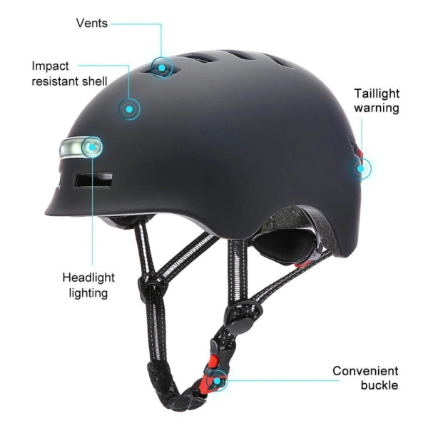 Sporty LED-hjelm til E-scooter/cykel Black L