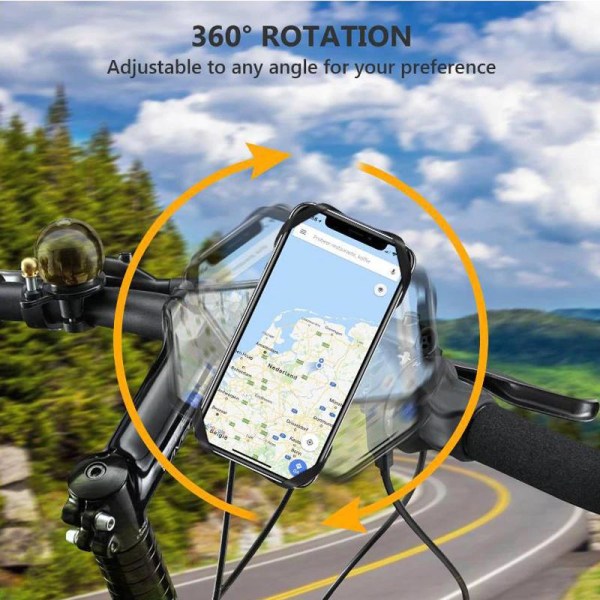 Avtagbar Silikon Cykel Mobiltelefon Hållare - 360 Rotation Svart