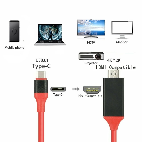 Type C til HDMI tilslutningskabel White White Cable Type-C To HDMI
