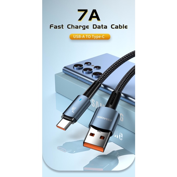 USB-C 7A hurtigopladningsdatakabel: Strøm og hastighed Black black 3m cable