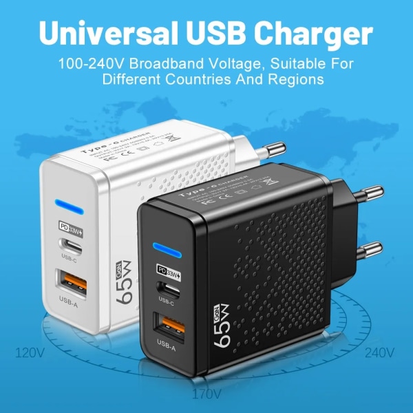 65 W USB-lader – høykvalitets, universell og kompakt White one size