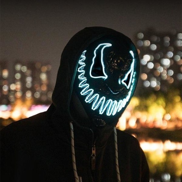 Halloween 2022 - Skræmmende LED maske - Flere farver Black one size