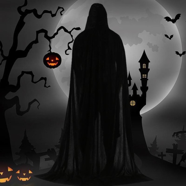 Halloween samettiviitta hupulla Black L