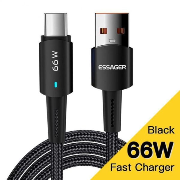 Essager-pikalaturi 66W/6A USB-A tyyppiin C asti Black Black USB to Type C - 1m