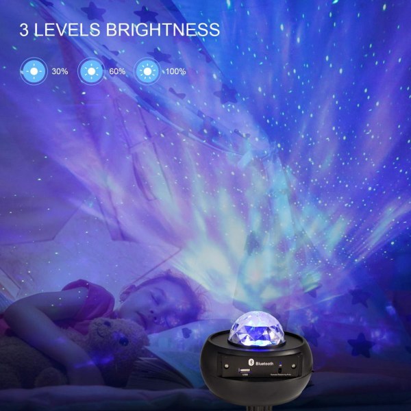 Galaxy lampe / natlys / stjerneklar projektor med bluetooth højt Black