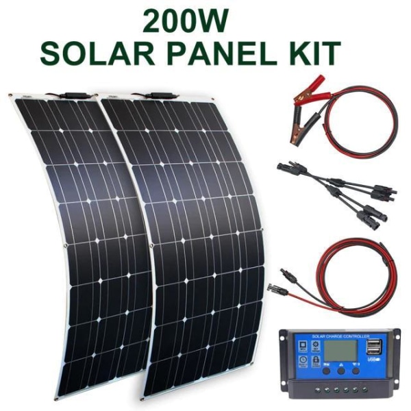 Solkraftsgenereringssystem och flexibla solpaneler 100-800W Black 100w 2x panel + system