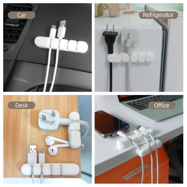 Selvklebende kabelholder i myk silikon Grey Silicone Organizer Cable - Gray 7Cli