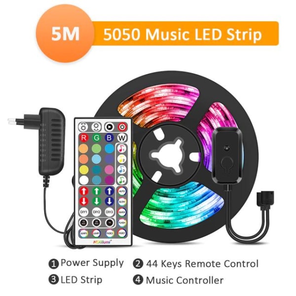 LED Strip RGB5050 Music Sync 44-Key Remote MultiColor ColorRGB 5m 5050 LED strip