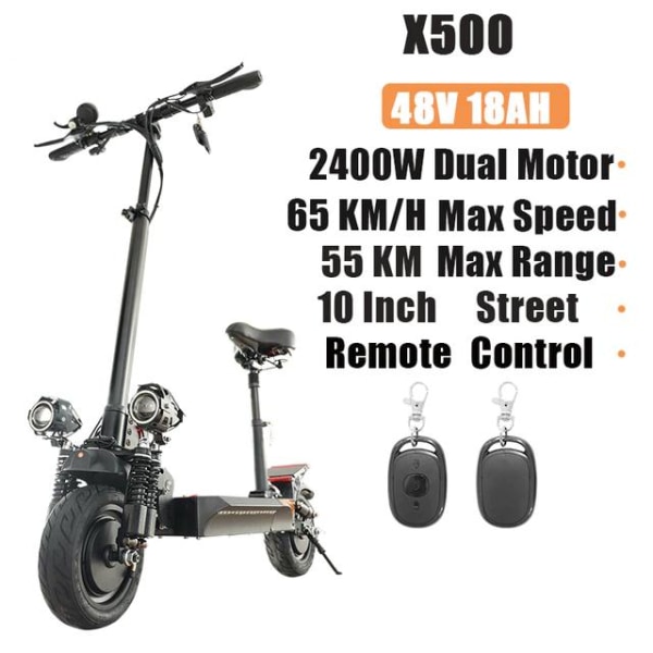 Kraftfull el scooter upp till 80 KM/H - OLIKA MODELLER Black X500 - 2400W - 48V 18AH - With seat