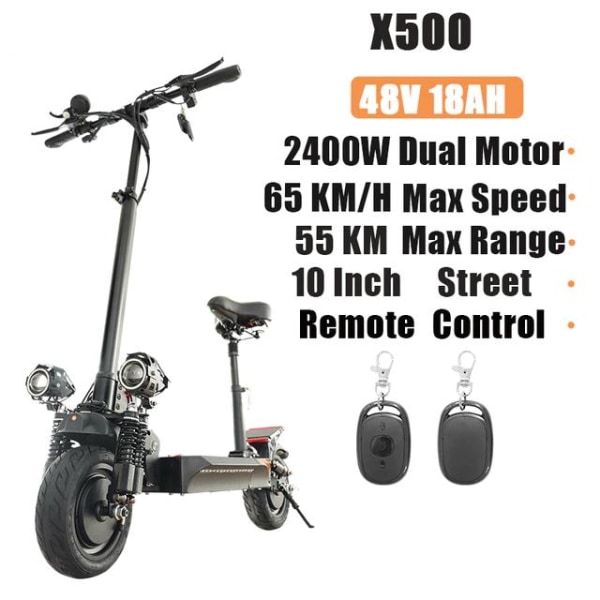 Kraftig elektrisk scooter 2400W - 65KM/T Black X500 - 2400W - 48V 18AH - With seat