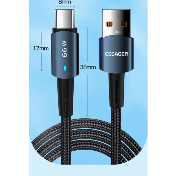 Essager snabbladdare 66W/6A USB-A till typ C Black Black USB to Type C - 1m