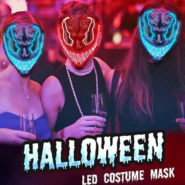 Halloween 2022 - Läskig LED mask - Flera färger Black one size