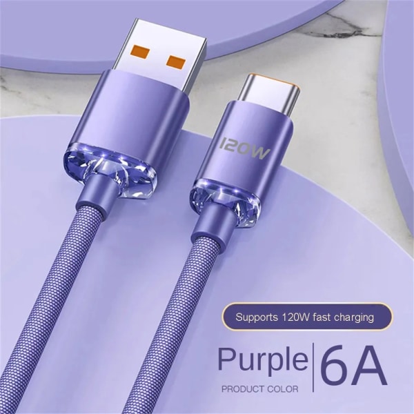 Supersnabb 120 W Type-C laddningskabel - Premiumfunktioner Purple purple cable 2m
