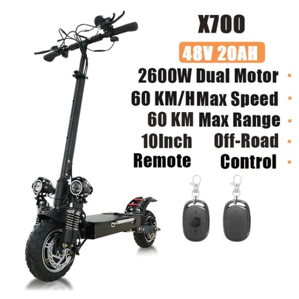 Kraftfull el scooter upp till 80 KM/H - OLIKA MODELLER Black X700 - 2600W - 48V 20AH - No seat