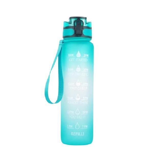 1L Track vandflaske - Motivation - Tidsmarkør - Uden BPA Turquoise Green gradient