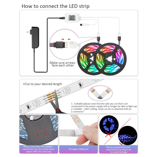 20M - 20-Key Music Led Strip - APP-kontroll - Musikkkontrollboks MultiColor 20m 20key music led strip 30led/m