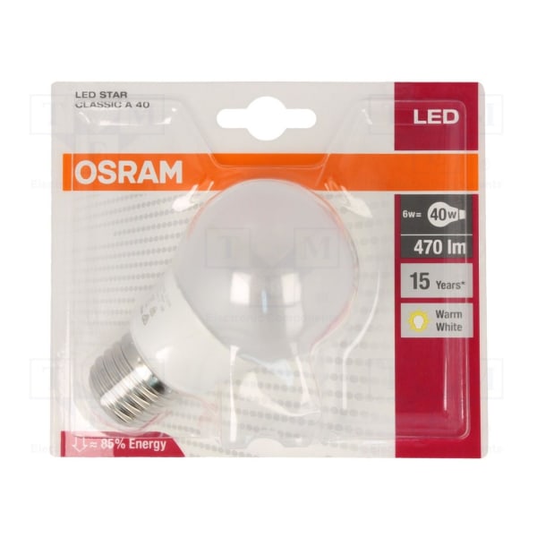 Päivitä Osram LED Star E27 6W = 40W -valaisuun! White