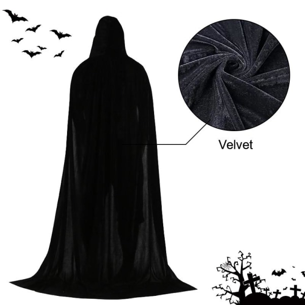 Halloween sammetsmantel Cape med huva Black XL