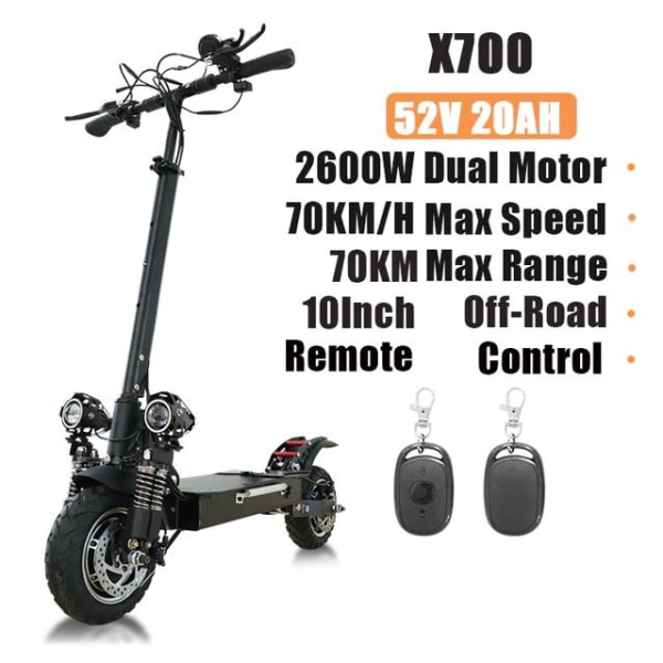 Kraftfull el scooter upp till 80 KM/H - OLIKA MODELLER Black X700 - 2600W - 52V 20AH - No seat