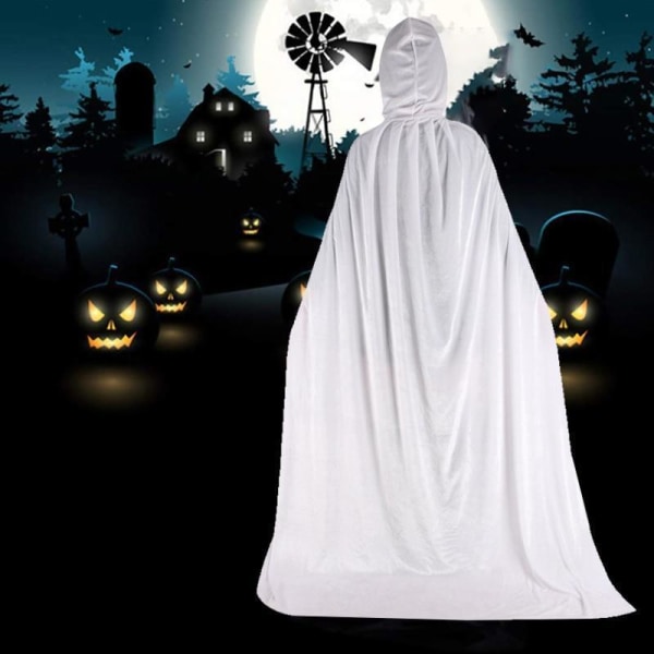 Halloween sammetsmantel Cape med huva White XL