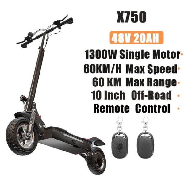 Kraftfull el scooter upp till 80 KM/H - OLIKA MODELLER Black X750 - 1300W 48V 20AH - No seat