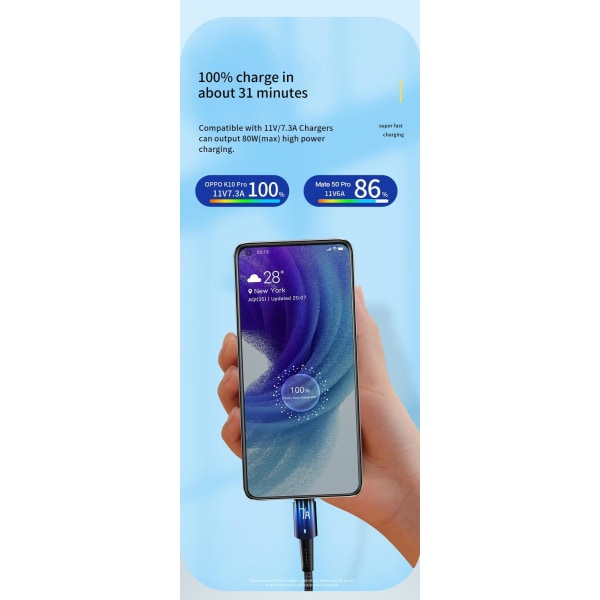 USB-C 7A snabbladdningsdatakabel: Ström och hastighet Blue brown 1m cable