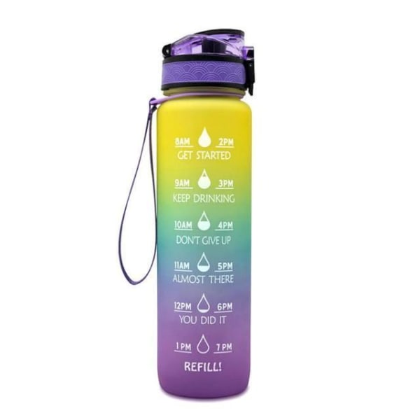 1L Track vesipullo - Motivaatio - Aikamerkki - Ilman BPA MultiColor 3 color gradient