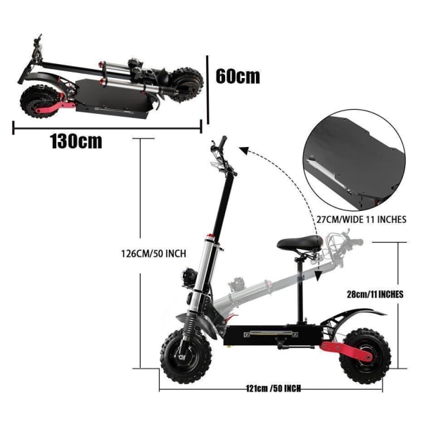 Kraftfull el scooter upp till 80 KM/H - OLIKA MODELLER Black X60 - 5600W - 60V 30AH - With seat