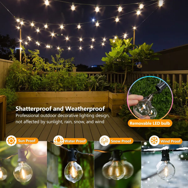 Vedenpitävät ulkovalot Black Solar Lights Outdoors (15M - 50 bulb