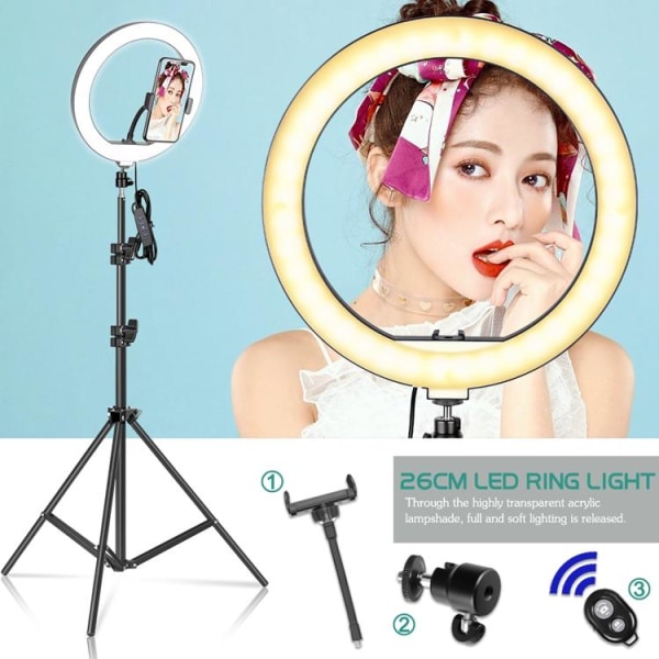 Selfie-ringlys med stativ Black 200cm tripod Light