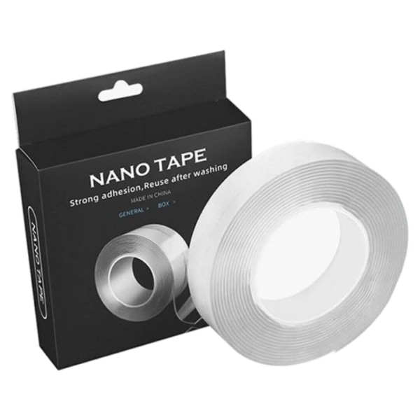 Nanotape: Genanvendelig, vandtæt, gennemsigtig klæbende tape Transparent 1m-20mm