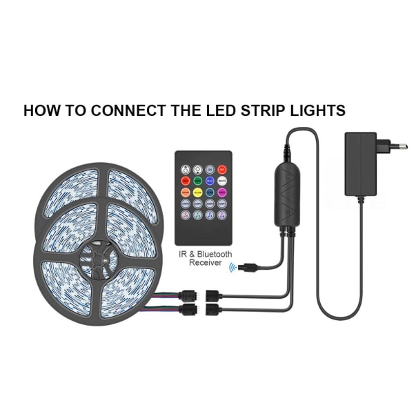 Dynamisk LED-belysning - Music Sync & Fjärrkontroll MultiColor 20m music led strip 30led/m