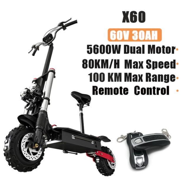 Kraftfull el scooter upp till 80 KM/H - OLIKA MODELLER Black X60 - 5600W - 60V 30AH - With seat