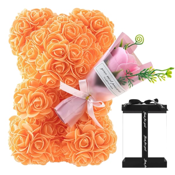 Bamse lavet af roser - til Valentinsdag Orange Teddy Orange Roses