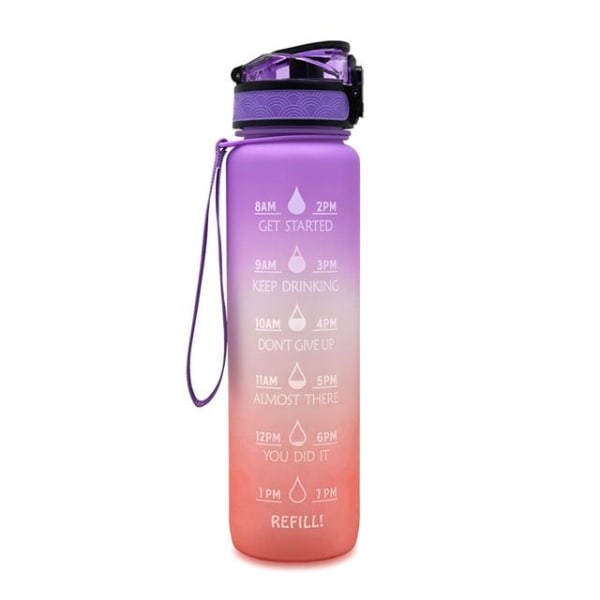 1L Track vesipullo - Motivaatio - Aikamerkki - Ilman BPA MultiColor Purple change